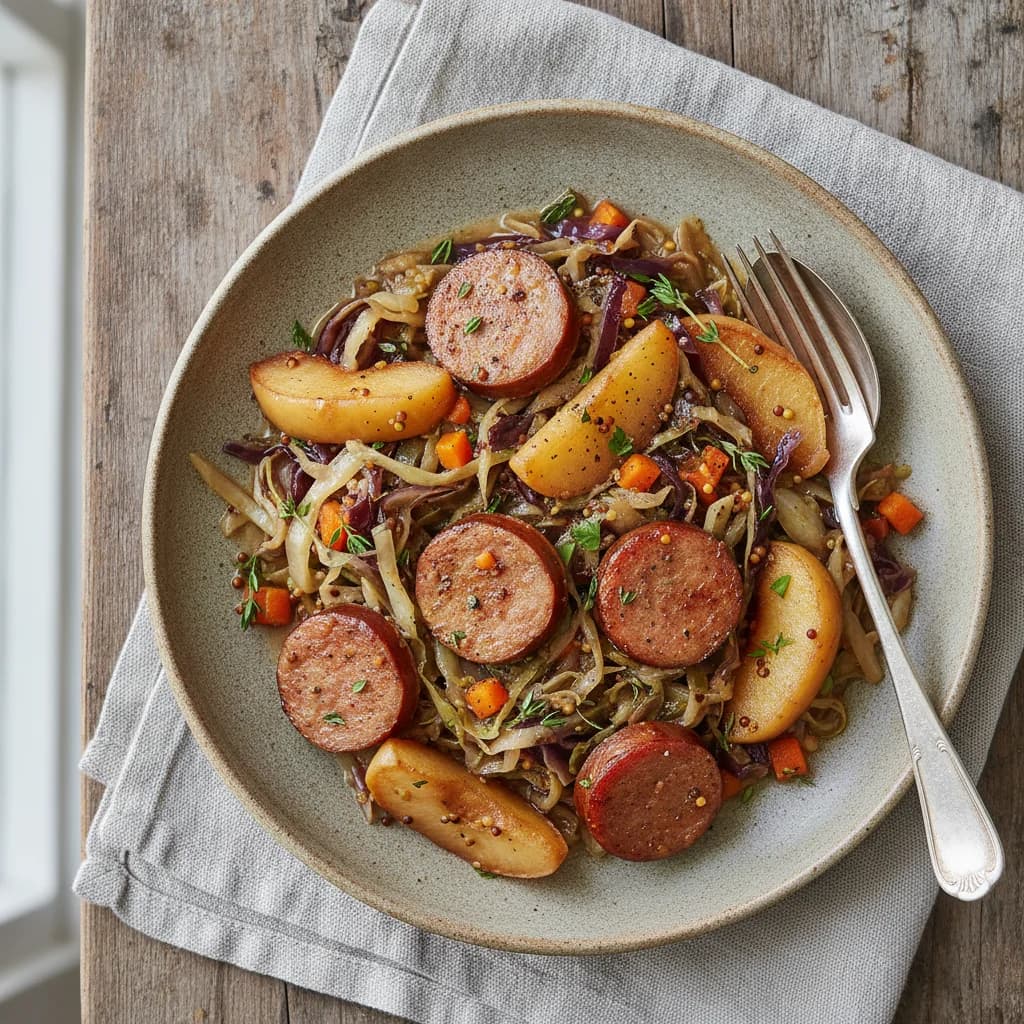 Braised Cabbage and Sausage with Apple