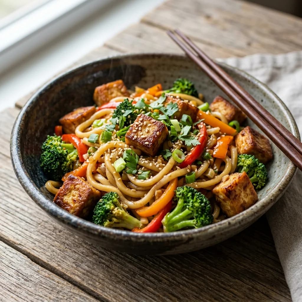 Crispy Tofu and Vegetable Noodle Stir-Fry