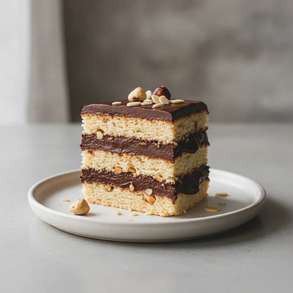 Hazelnut-Almond Dacquoise Torte with Dark Chocolate French Buttercream