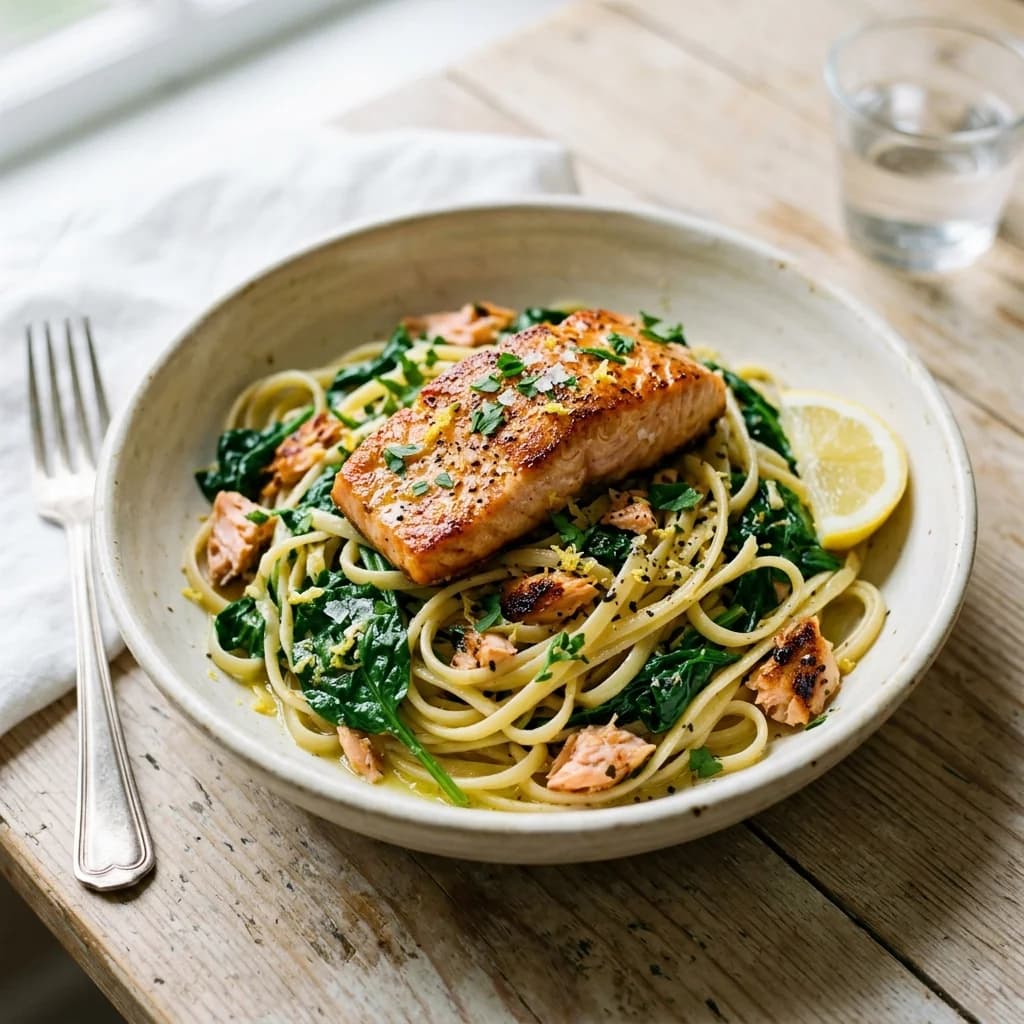 Lemon Salmon Spinach Pasta