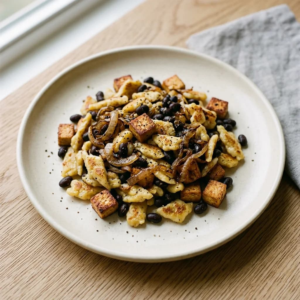 Pan-Fried Spätzle with Tofu and Beans