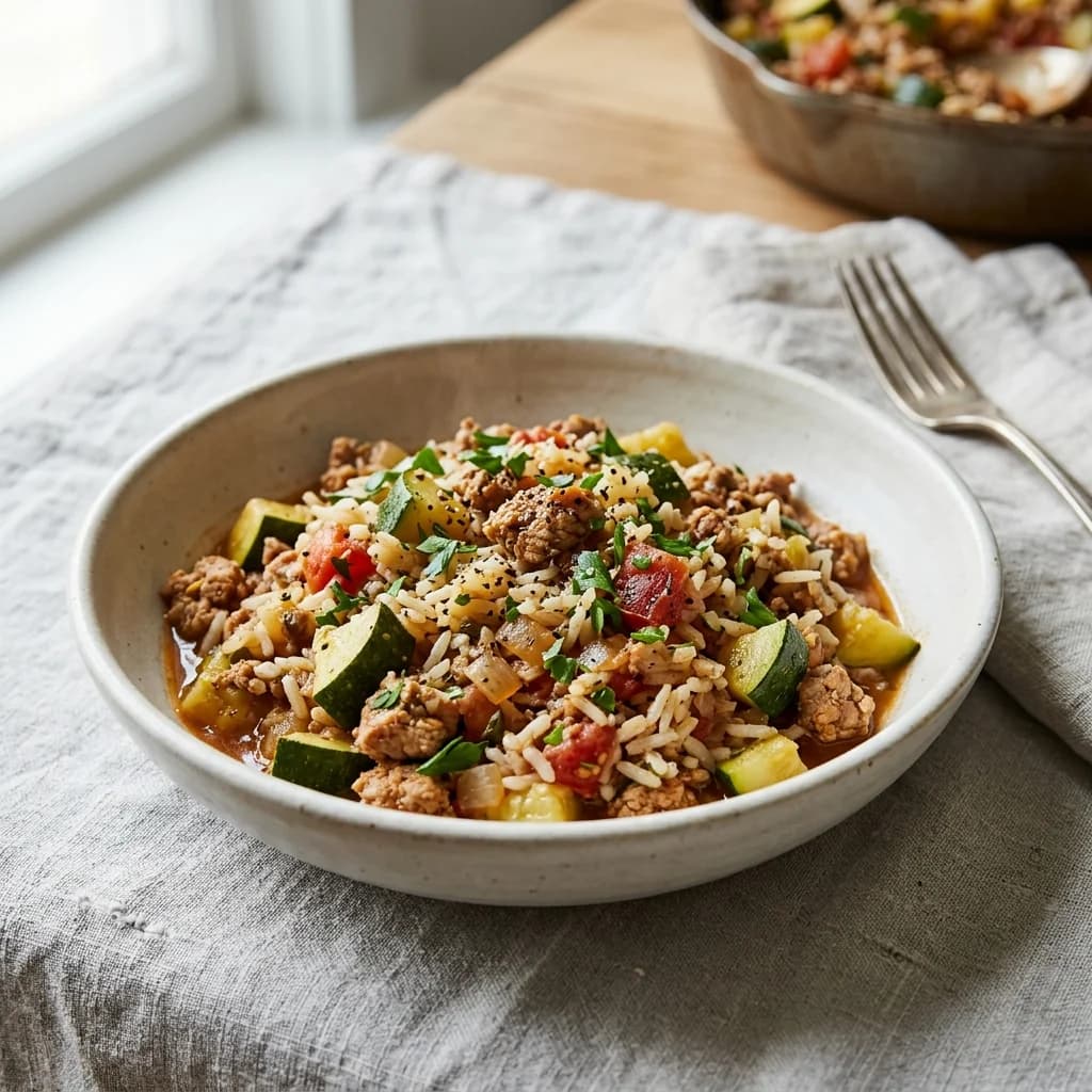 Turkey Zucchini Rice Skillet